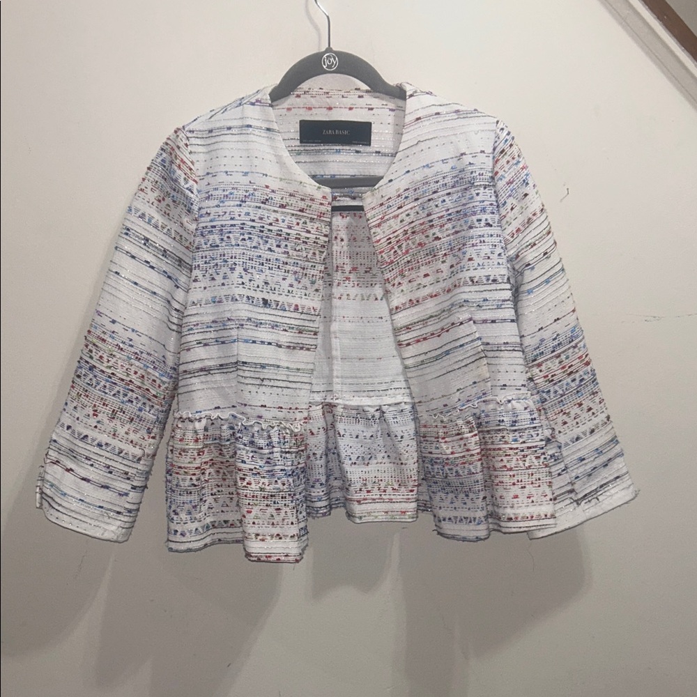 Zara White and Blue Patterned Blazer - Picture 1 of 11